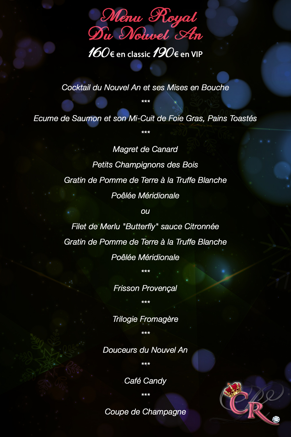menu nouvel an 2022 à Hyères dans le var
